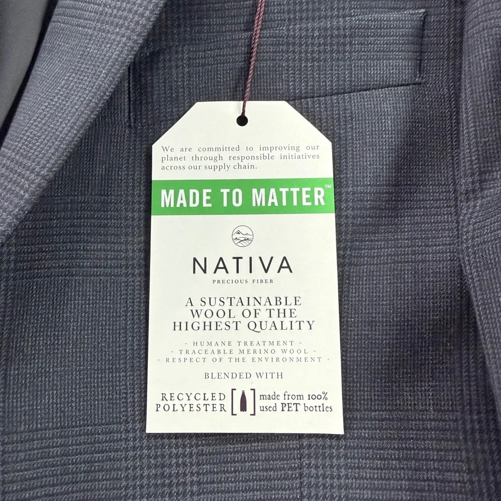 Jos A Bank 1905 Blazer Slim Fit Merino Wool Stretch Sport Coat dark‎ Grey Plaid